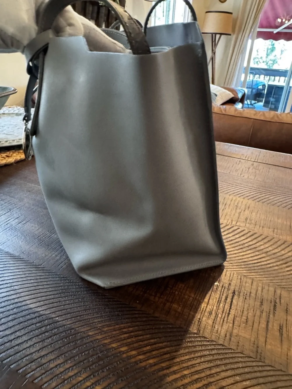 Furla gray Italian leather tote bag gold hardware - Picture 5 of 17